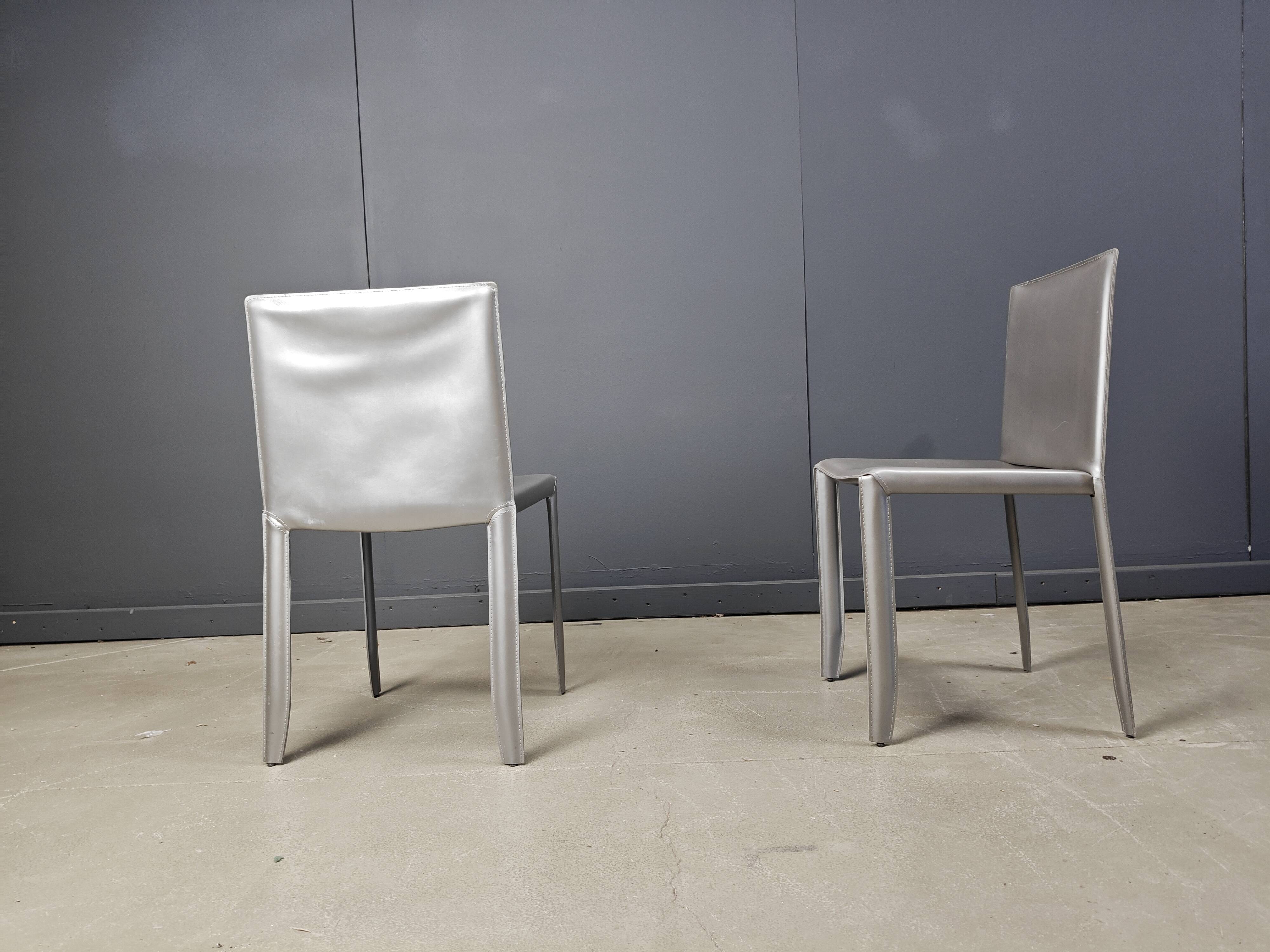 Chaises de salle à manger en cuir gris par Cattelan Italie, lot de 8 - années 1980