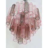 Contemporary Fume’ and Pink “Tronchi” Murano Glass Chandelier