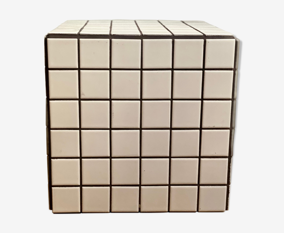 Side table cube gigi tile mosaic white joint black sofa end | Selency