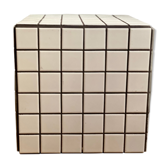 Table d'appoint cube gigi carrelage mosaïque blanc joint noir