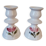 Pair of biot earthenware candlesticks