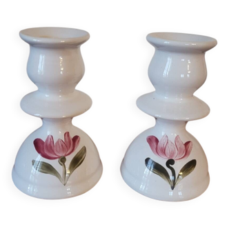 Pair of biot earthenware candlesticks