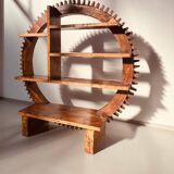 Vintage Brazilian folk art handmade round wall cabinet in Cumaru wood, 1960s