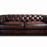 Brown tufted English Chesterfield leather sofa