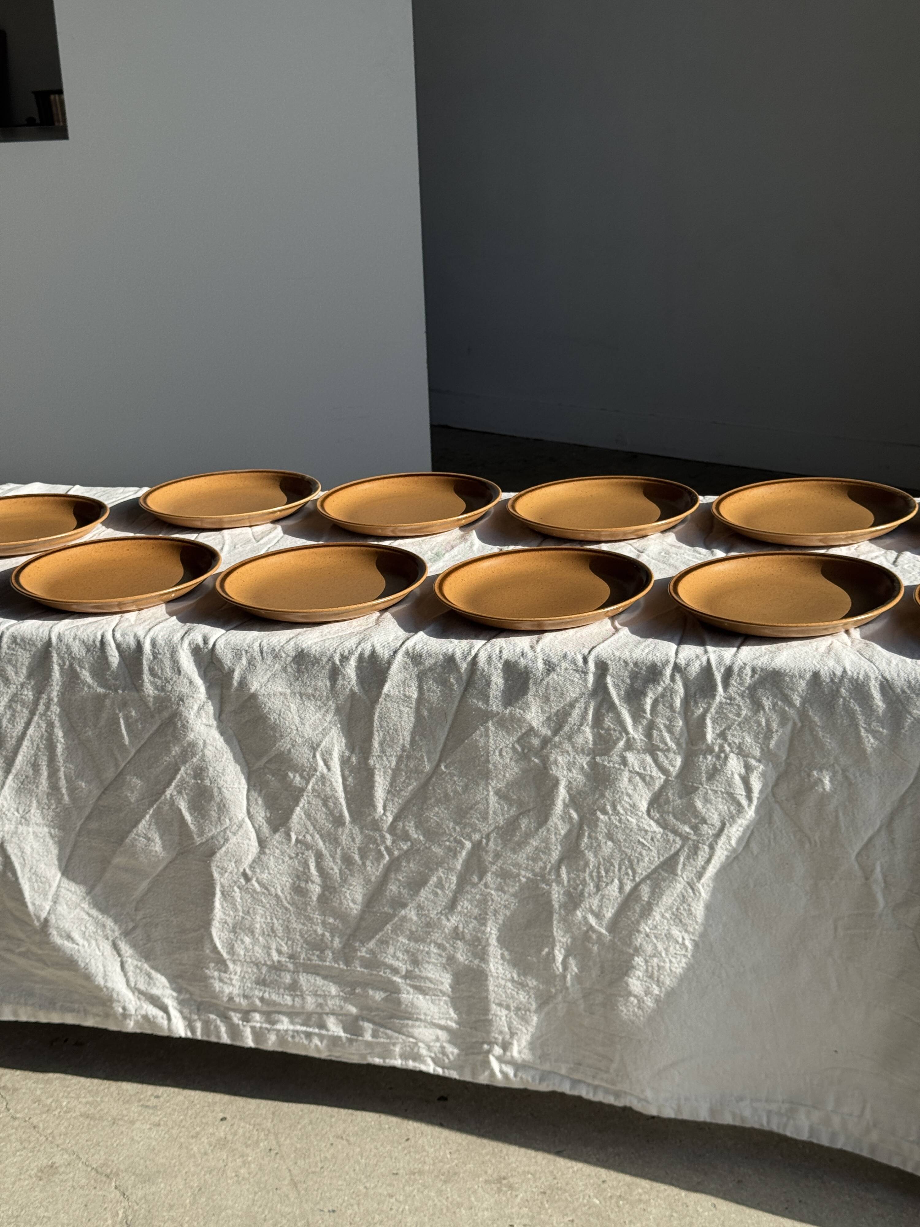 Set of 11 small dessert plates in brown-striped stoneware from Sarreguemines.