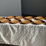 Set of 11 small dessert plates in brown-striped stoneware from Sarreguemines.