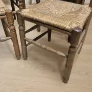 Set of 6 vintage wooden ladder-back dining chairs with woven seats, 20th century, 105 × 38 cm