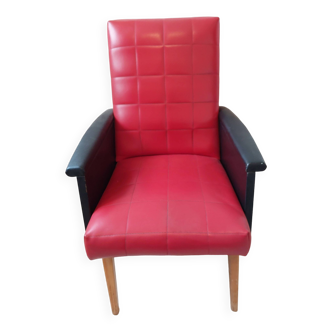Vintage red and black faux leather armchairs 1960s