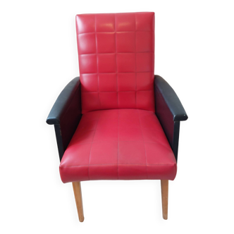 Fauteuils vintage simili-cuir rouge et noir 1960s