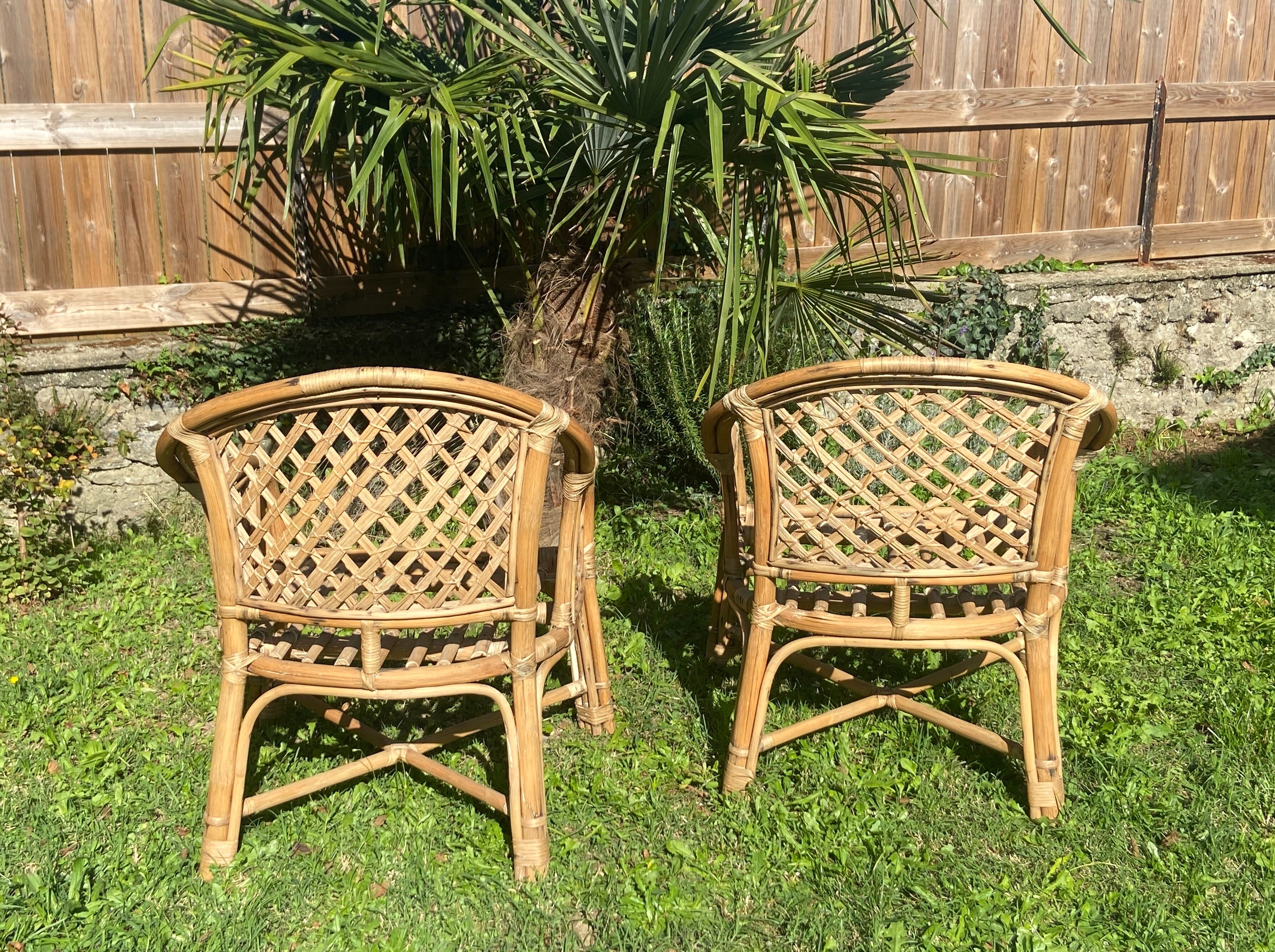 Pair of rattan armchairs