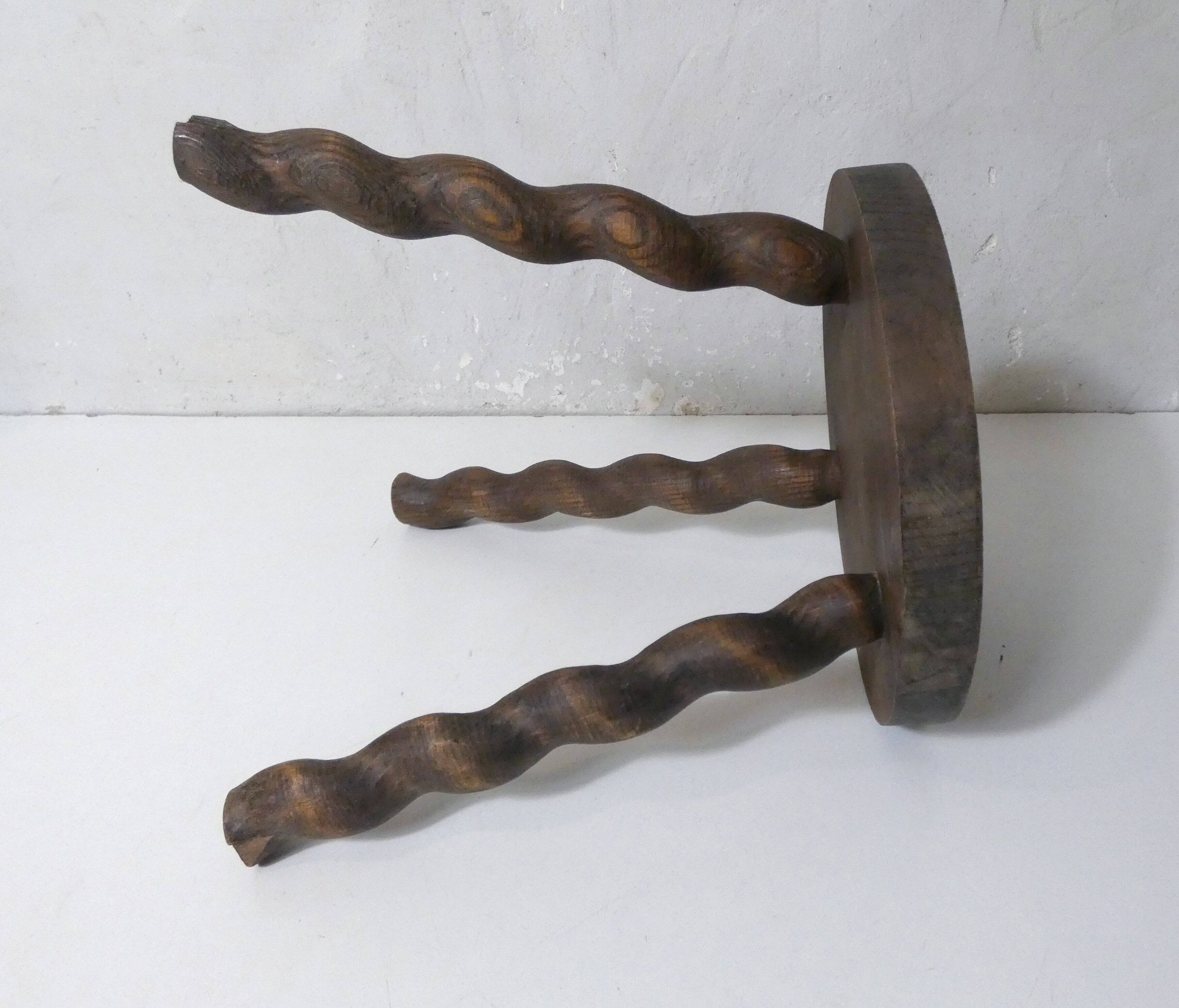 antique solid wood stool with twisted legs