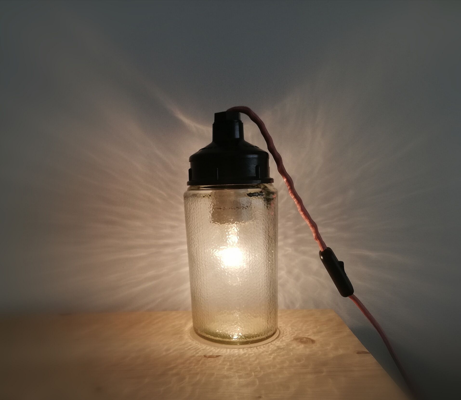 1990s Russian Soviet glass mason jar table lamp lantern Industrial