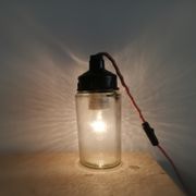 1990s Russian Soviet glass mason jar table lamp lantern Industrial