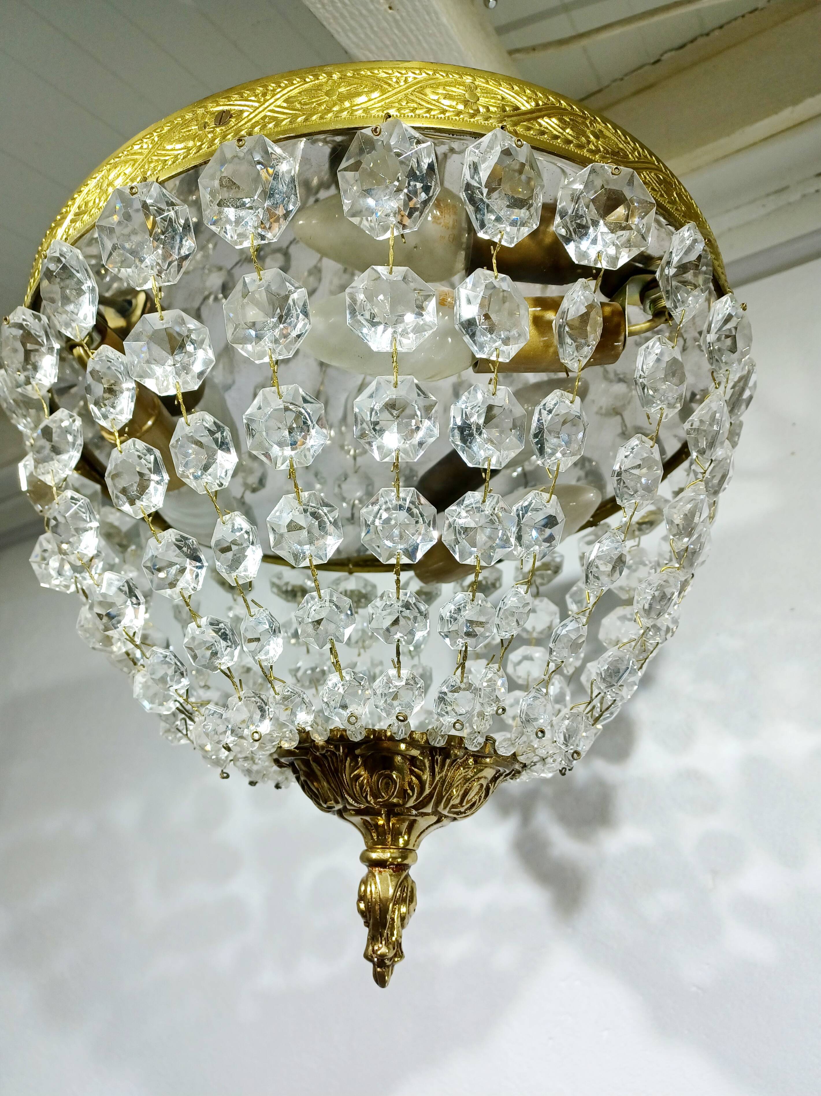 Plafonnier 3 lumières bronze et cristal