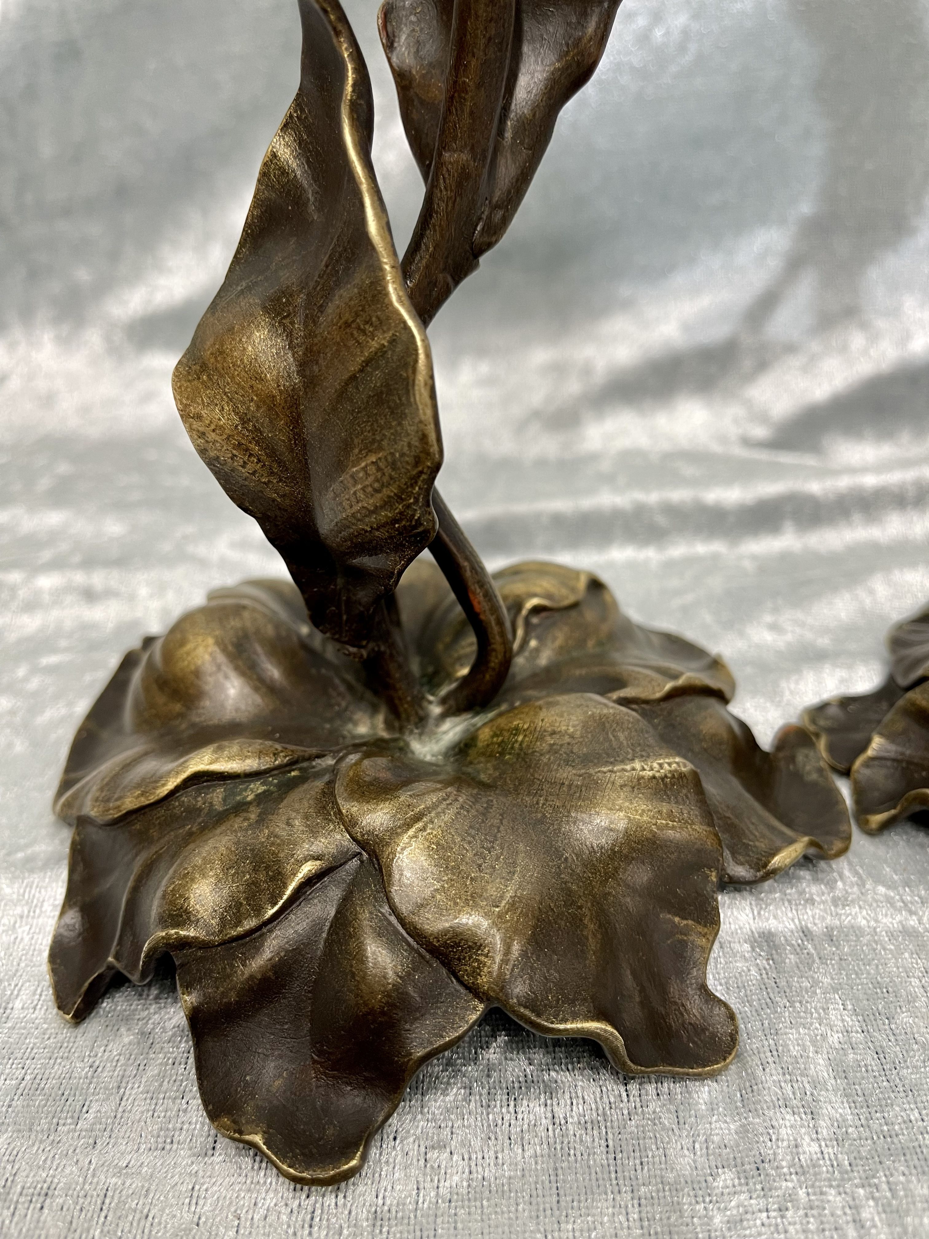 Pair of bronze candle holders from the art nouveau period 1900