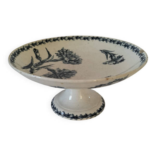Assiette piédouche KG Lunéville décor œillets bleu 1880-1910
