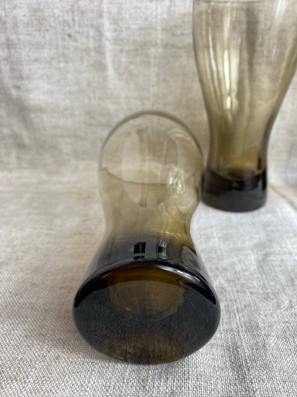 Six smoky glass soda glasses, Luminarc, 1970s.