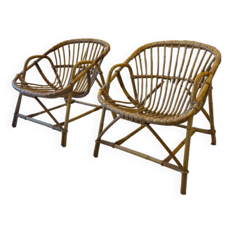 Pair of rattan basket armchairs