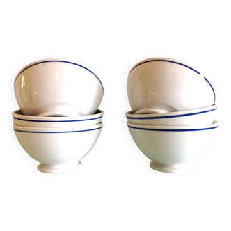 Set of six white bowls with blue edging from the Sarreguemines faience factories / vintage 70s