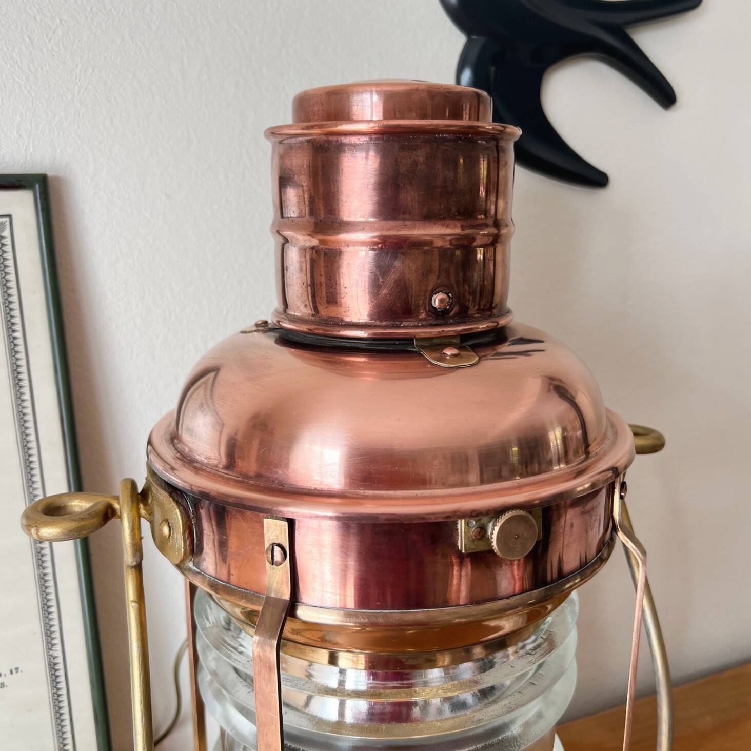 Large electrified copper and brass lamp