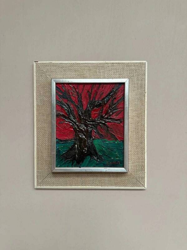 Original Swedish oil on canvas “The Tree” by Frans Rabe, vintage & framed 38x42cm