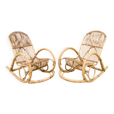 Paire de Rocking-chair en rotin par rohe noordwolde
