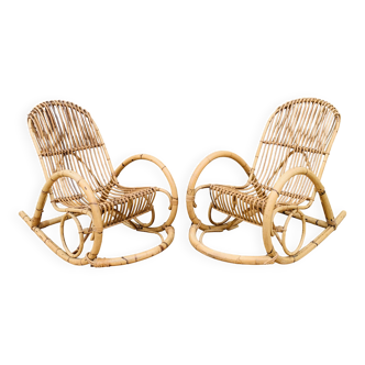 Paire de Rocking-chair en rotin par rohe noordwolde