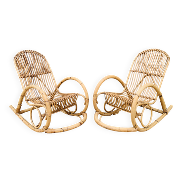 Pair of rattan rocking chairs by Rohe Noordwolde