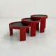 Set of 3 red nesting tables by Gianfranco Frattini for Cassina, 1970