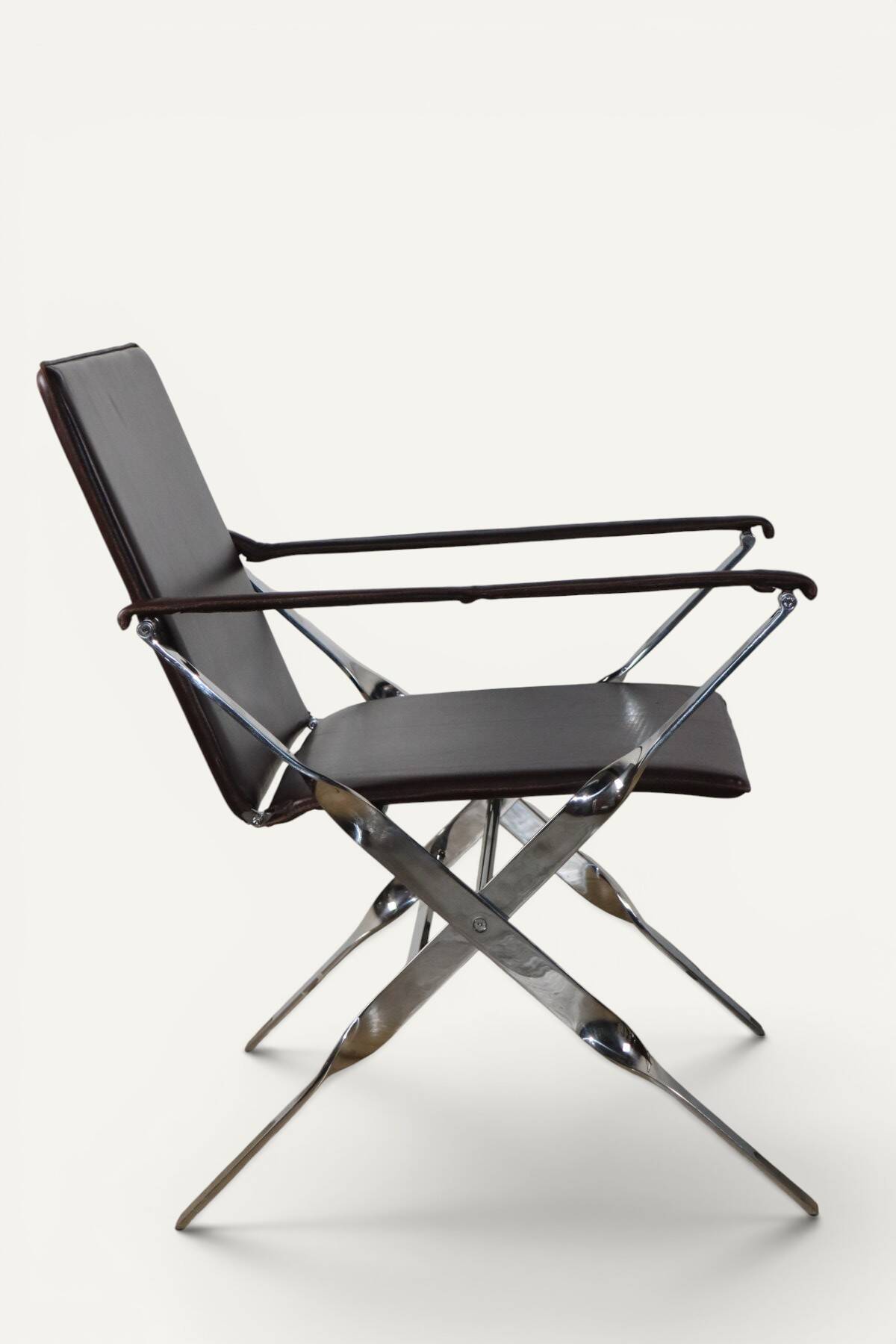 Pair of leather and chrome metal armchairs, Italy - 1970