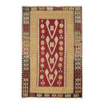 3x5 Small Size Vintage Kilim Area Rug, Ethnic Pattern Kilim, 95x143 cm