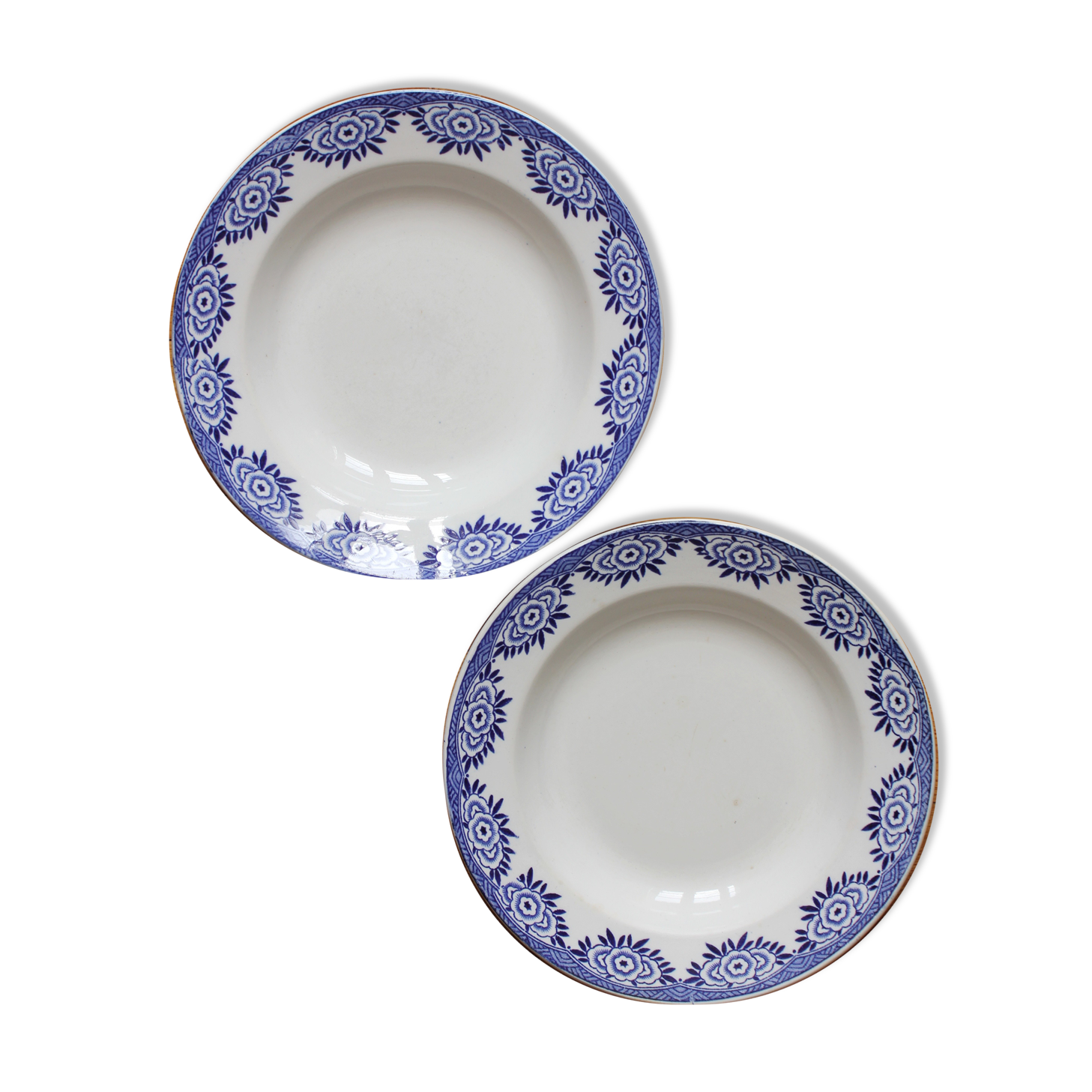 2 ironstone soup plates, "Capri" pattern, Digoin Sarreguemines, Art Deco