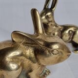 Duo of rabbit and hare in ancient bronze