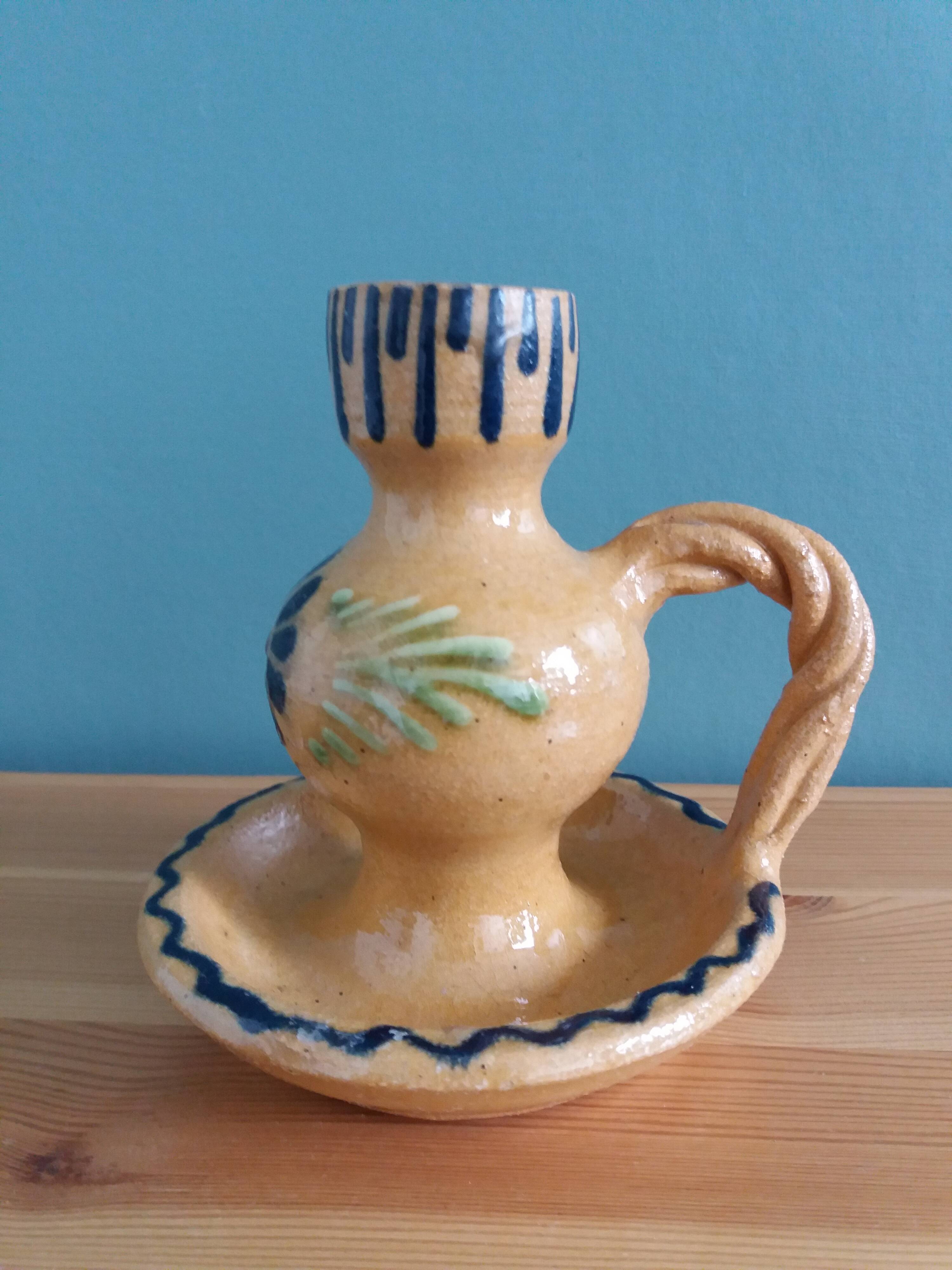 Soufflenheim Alsace pottery candle holder