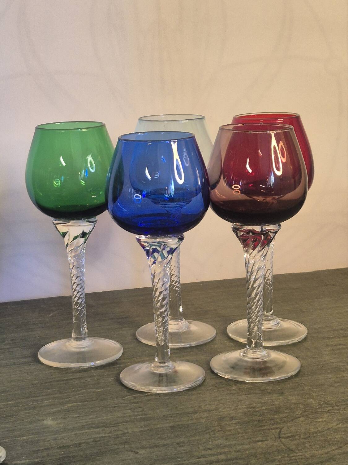 Colored stemmed glasses