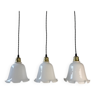 Lot of 3 old vintage opaline pendant lights