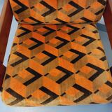 Pair of vintage walnut and velvet fabric sleigh armchairs from the 70s