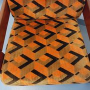 Pair of vintage walnut and velvet fabric sleigh armchairs from the 70s