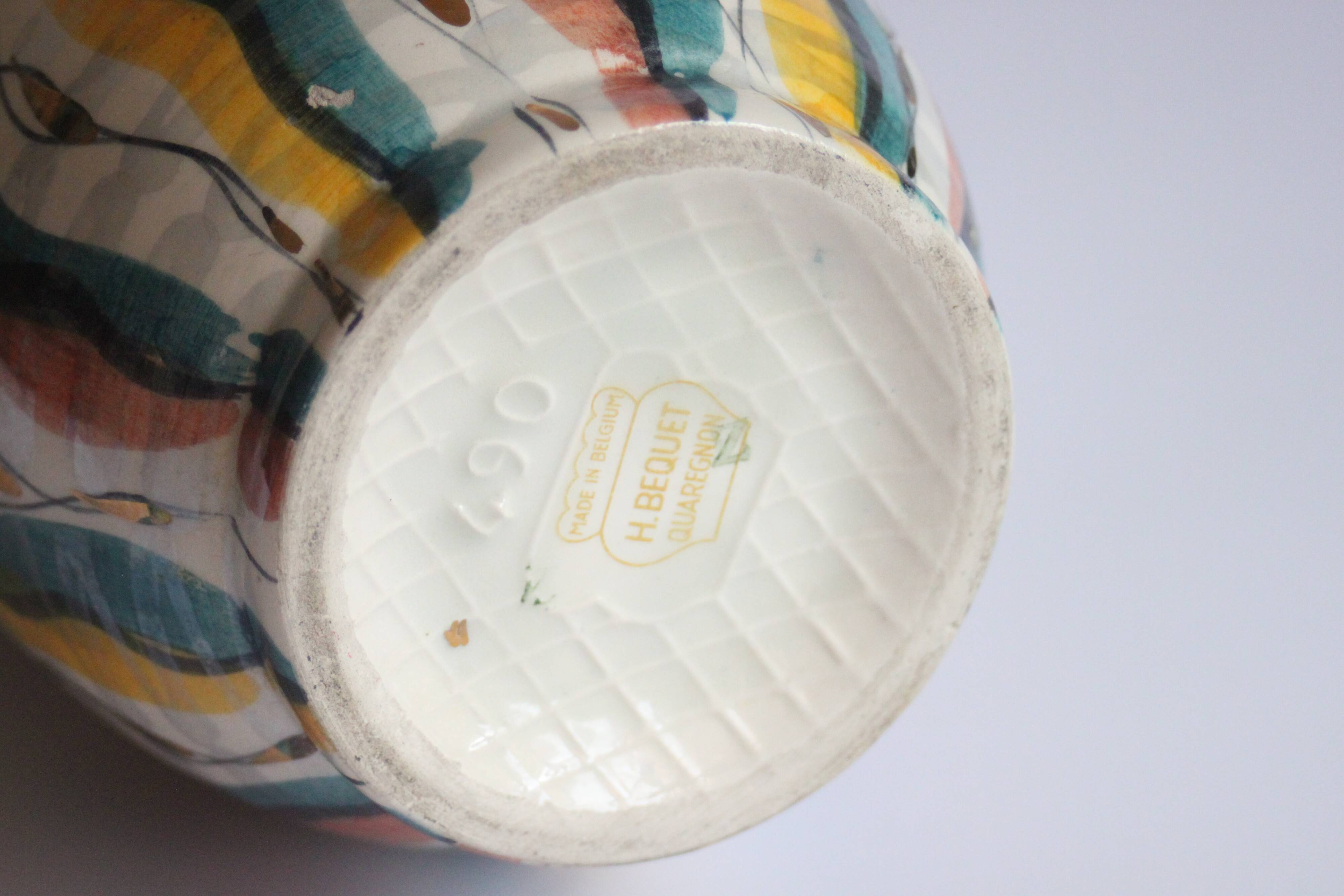 Colorful 1950s vase by Hubert Bequet, Belgium