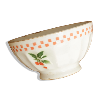 Vintage ribbed bowl decorated with cherries