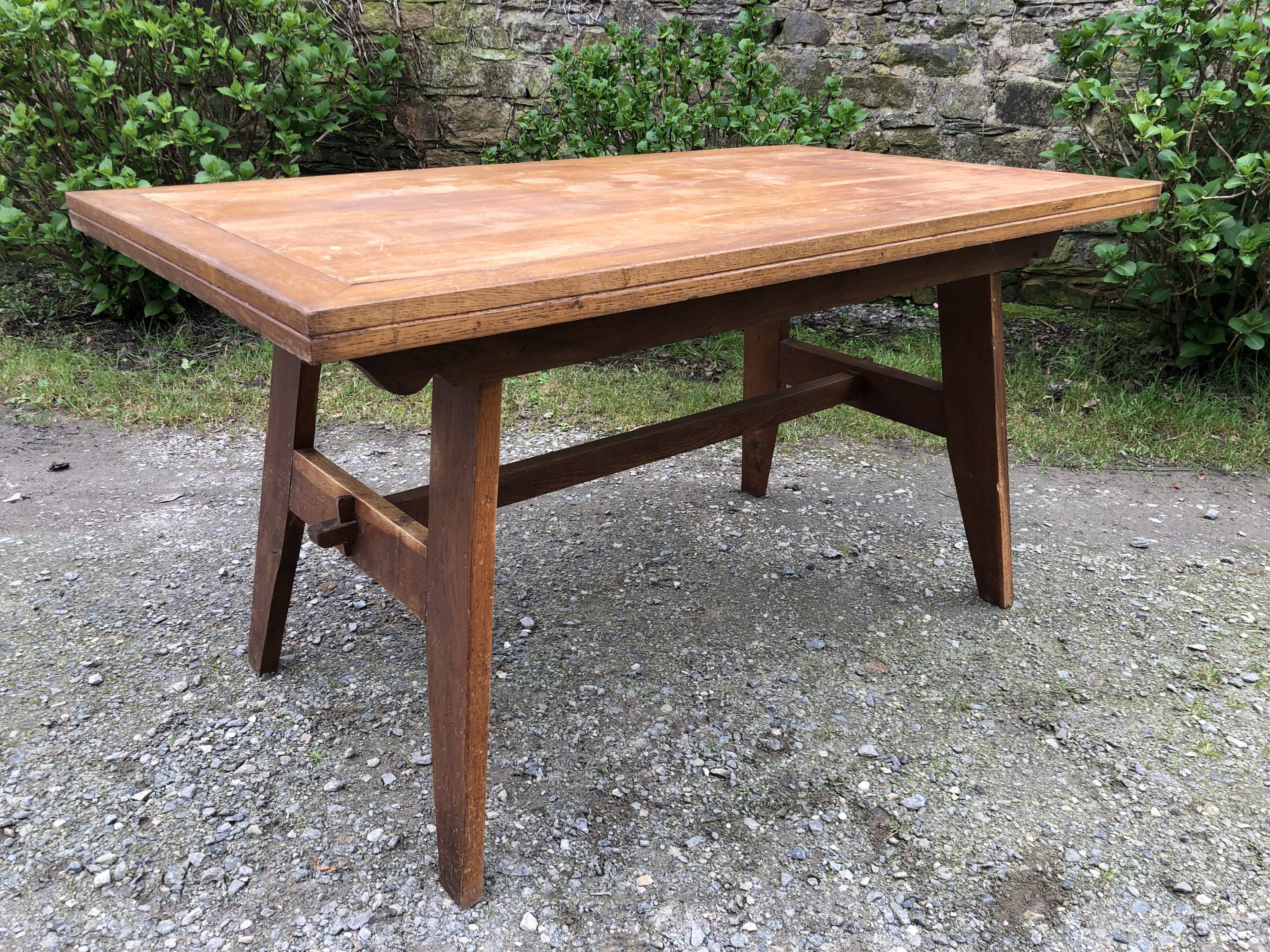 Vintage René Gabriel oak table from the reconstruction period.