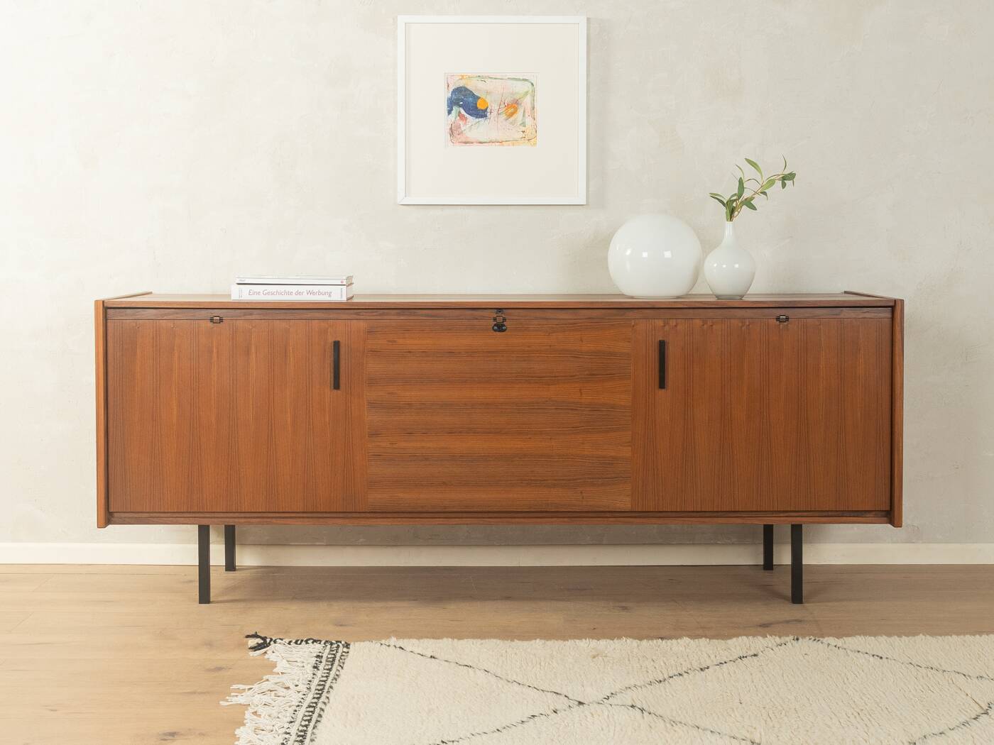 Unique folding bed from the 1960s, walnut veneer, black steel legs