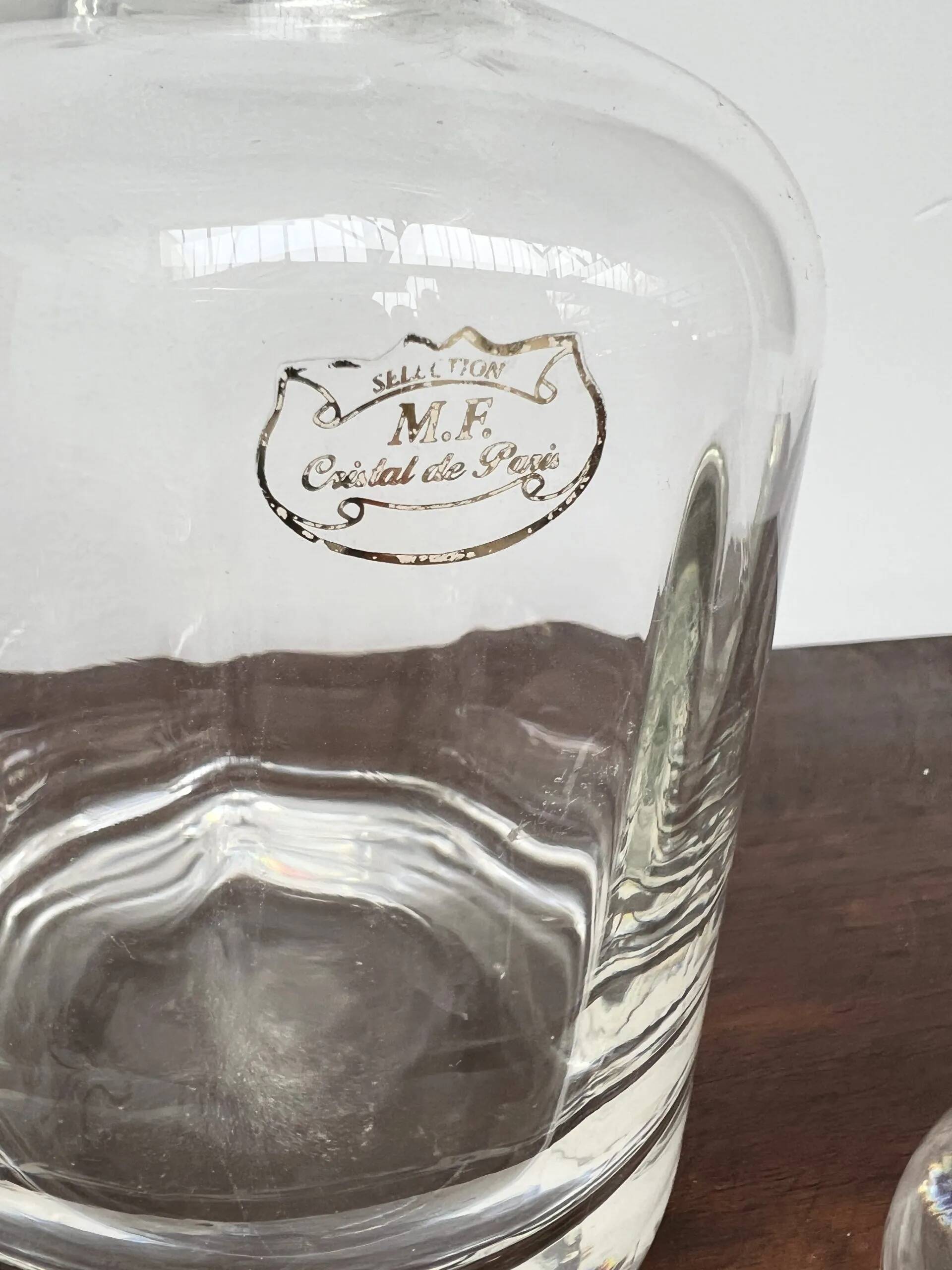 Carafe à whisky vintage en cristal de Paris avec étiquette d’origine