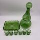 Service à liqueur Biot verre soufflé vert bullé carafe 6 verres plateau