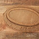 Panier vintage en rotin tissé à la main, tissage en dentelle ouverte, plat à bibelots en osier