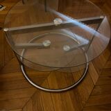 Table en verre et inox  3 plateaux dépliants