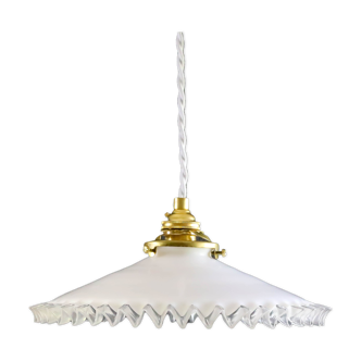 Antique French ceiling lamp in white glass