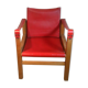 Wood and red leather armchair 60