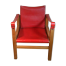 Wood and red leather armchair 60