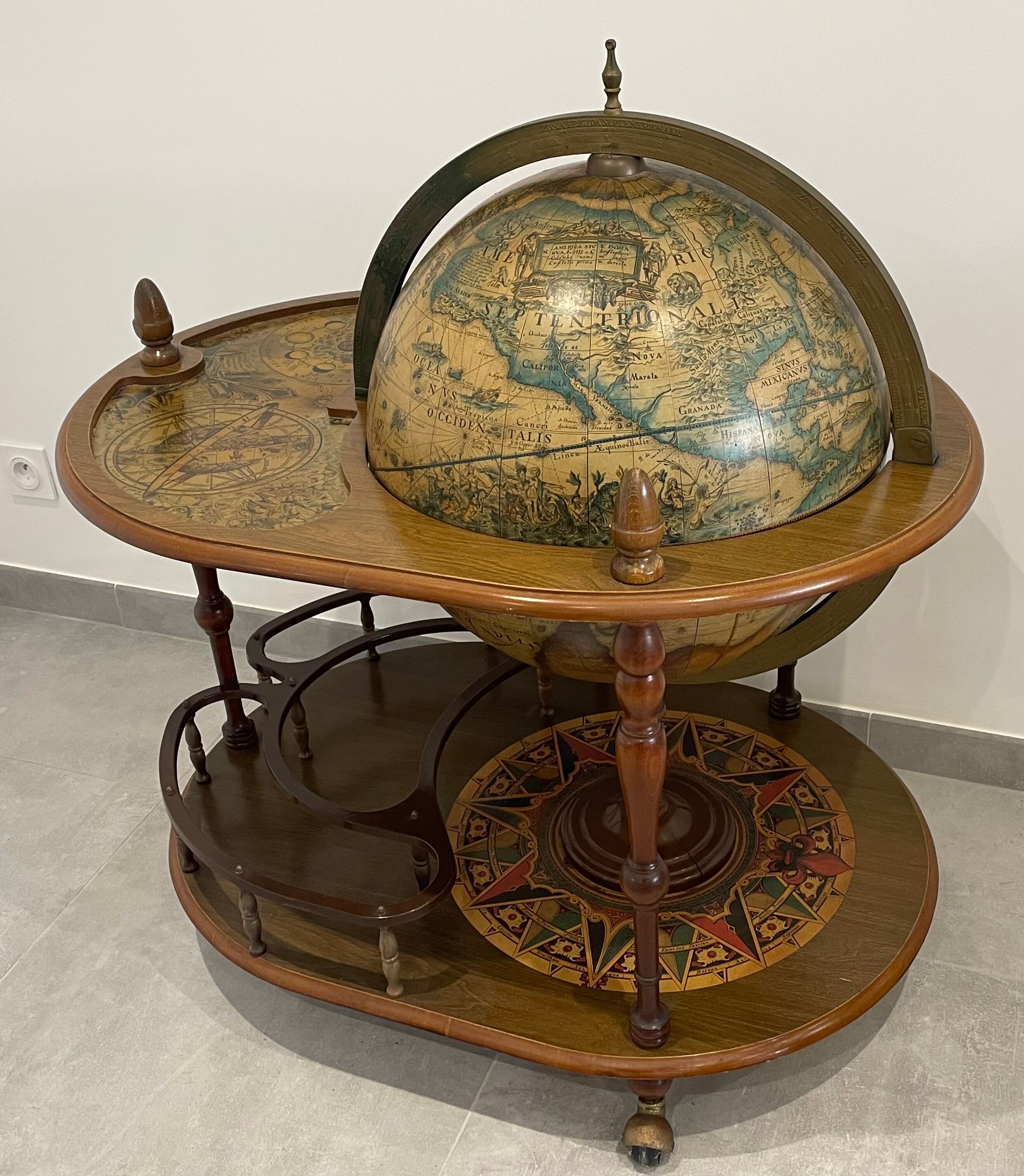 Vintage world map bar, globe
